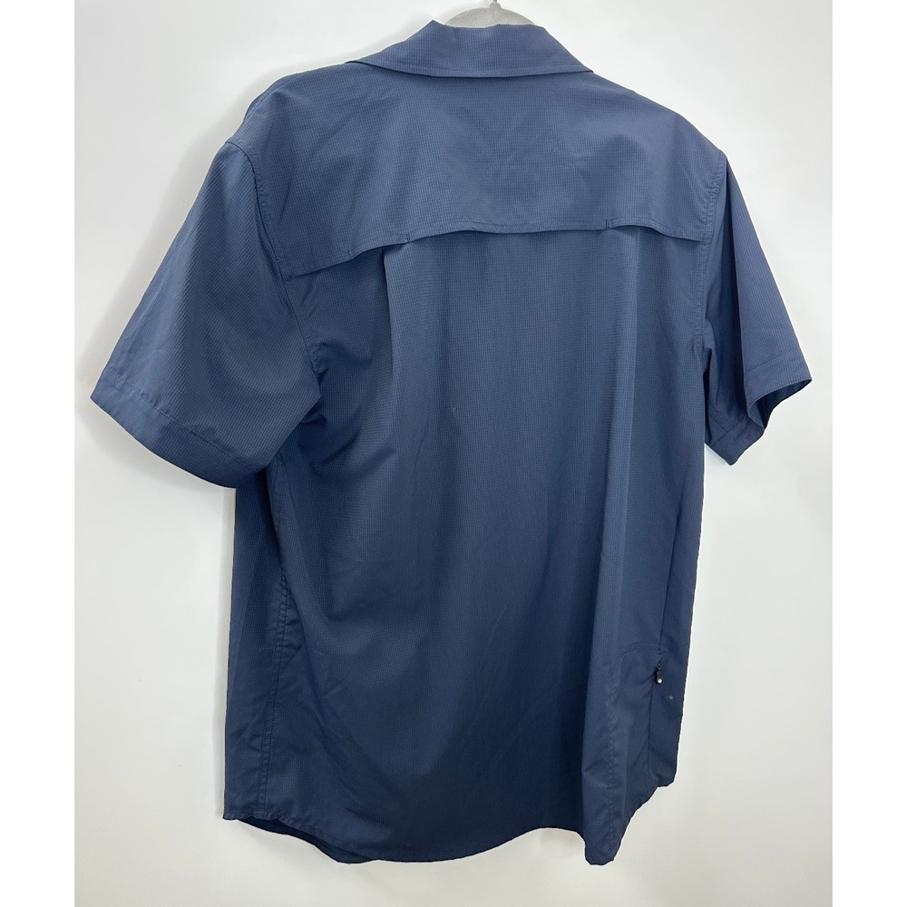 QOR Short Sleeve Snap Button Up Pocket Shirt Navy Blue Men's Large Vented Back - Picture 9 of 10